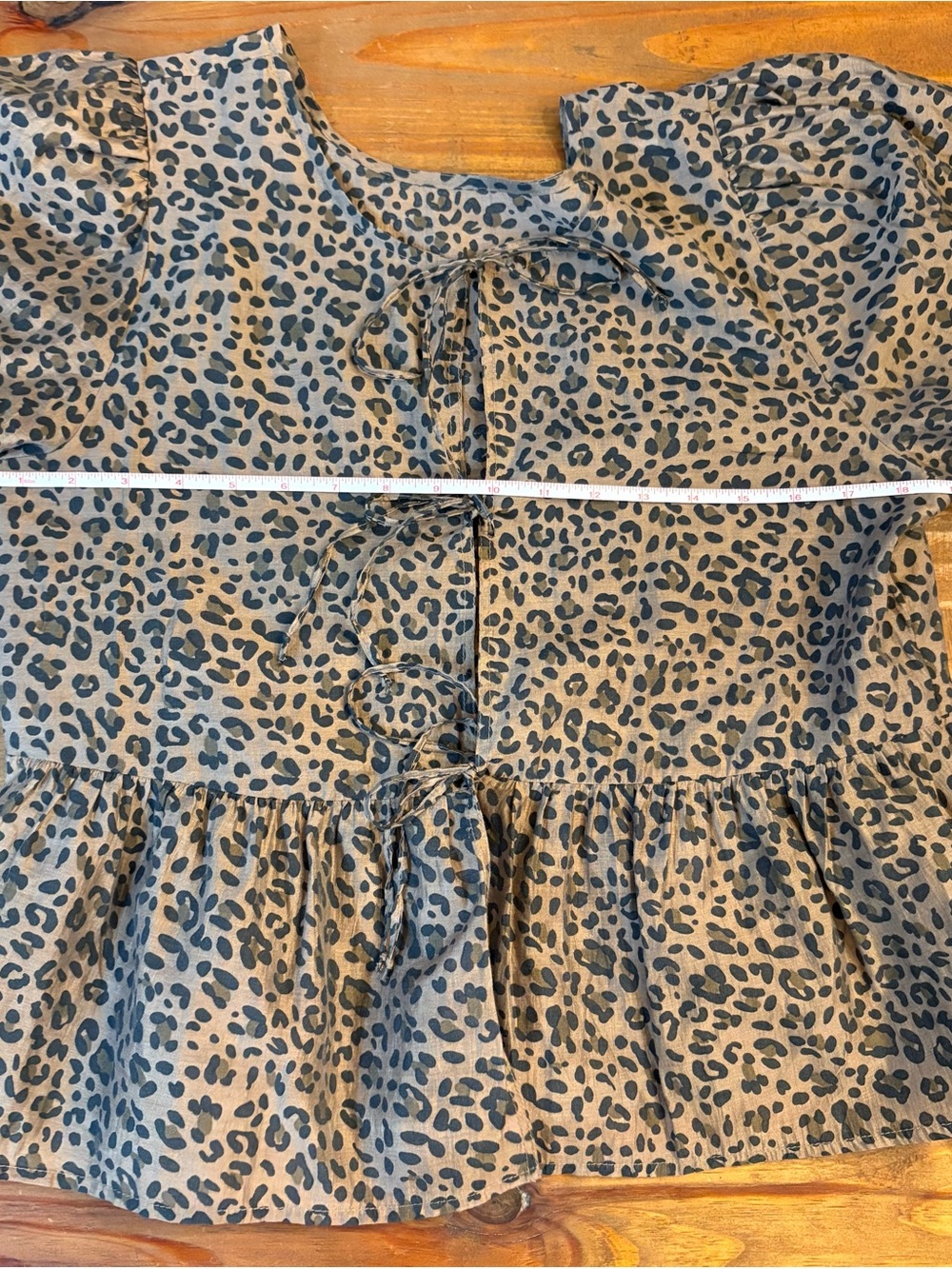 American Eagle Outfitters Leopard Print Tie-Front Peplum Top - Tan & Black - Picture 7 of 9